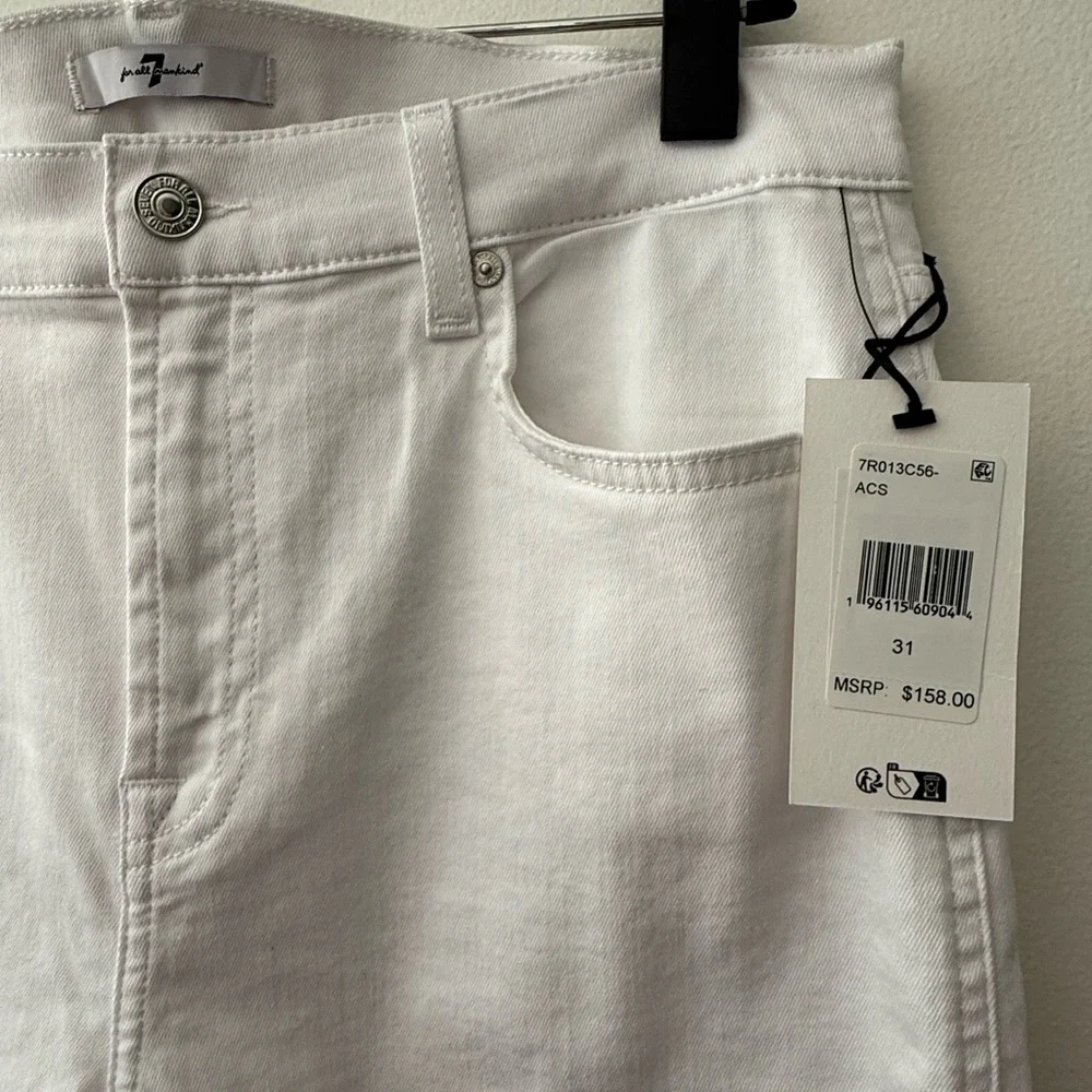 7 For All Mankind High Waist Slim Kick Women's Cropped White Jeans NWT size 31
